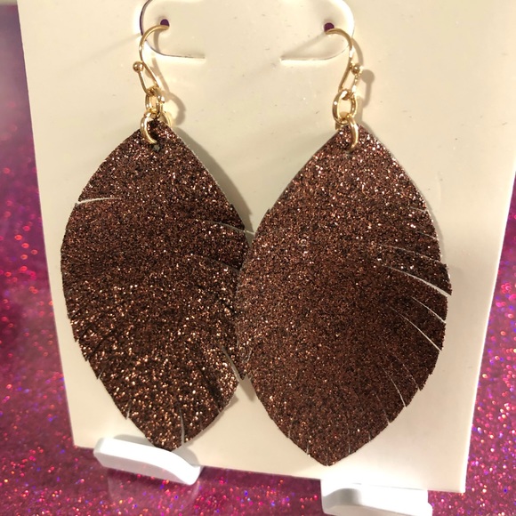 Sparkly Rose Gold Feather Earrings - Picture 2 of 2